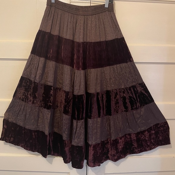 Approach Dresses & Skirts - Brown Boho Tiered Flowing Midi Skirt with Elastic Waist